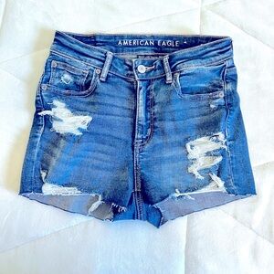 american eagle distressed blue jean shorts